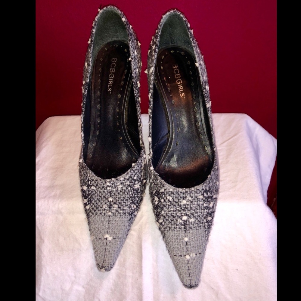 BCBGirls Pointy Toe Grey/Black Canvas Heels